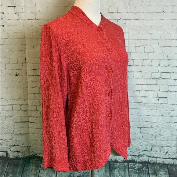 URU 100% Silk Textured Floral Top Lagenlook One Size Lagenlook USA-Made Workwear